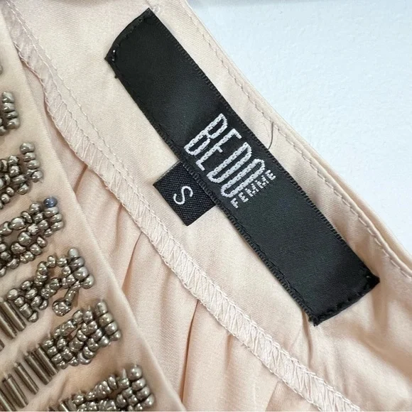 BEDO Femme blush satin beaded neckline one shoulder top S - Picture 6 of 10